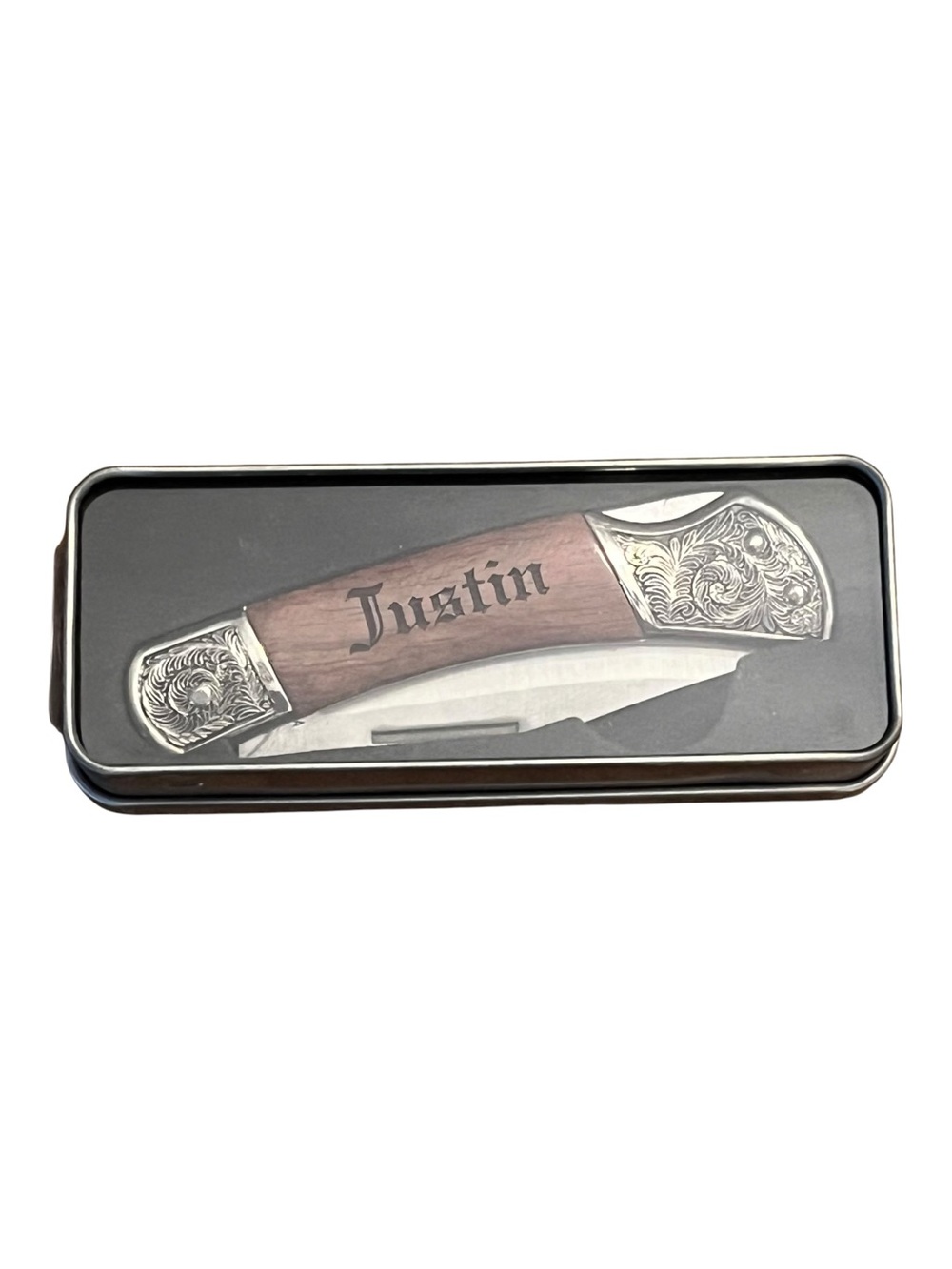 Personalized Wooden Handle Pocket Knife - Brown